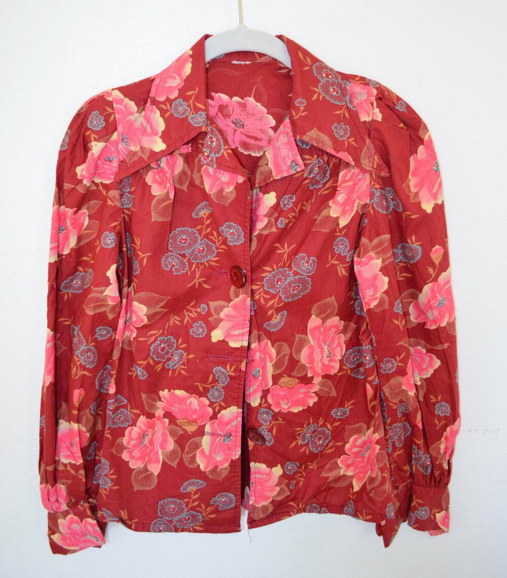 70s Floral Boho Cotton Blouse